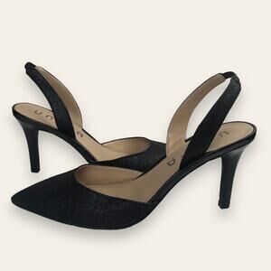 Unisa Elastic Slingback Black Matte Glitter Pointed Toe Heels Size 7 Goth Emo